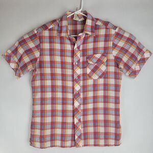 Alfie California Mens Size Large Red Blue Plaid Poly Cotton SS Vtg Shirt